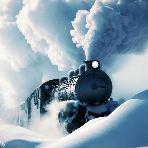 Steam locomotive in snowdrift